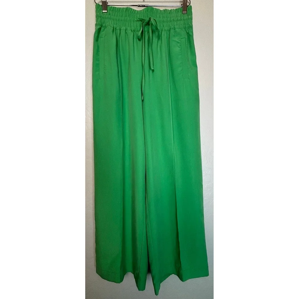 Anthropologie Current Air Green 2 Piece Cropped Jacket Wide Leg Pants M 2565